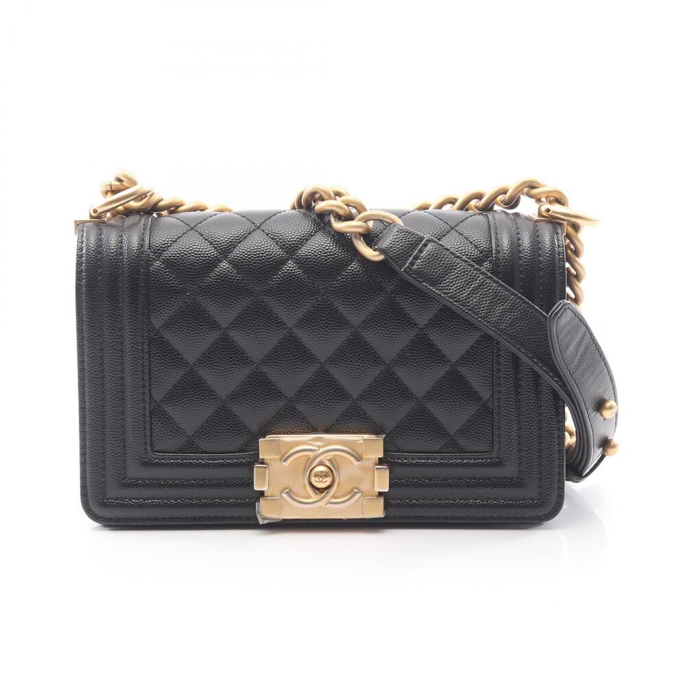 Chanel Boy Shoulder Bag Caviar Skin Grained Calf Black